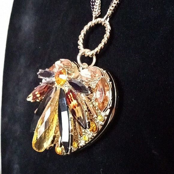 Vintage BETSEY JOHNSON Hollywood Glam Crystal Firefly Pillbox Locket Necklace - Picture 6 of 11